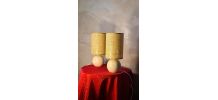 paire de lampe chevet bois beige et abat jour en jonc tressé