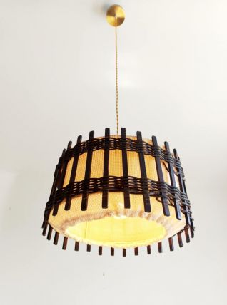 Suspension bois et toile de jute 1970 