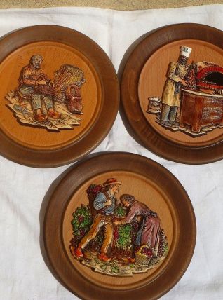 trio de cadres  en bois , vintage