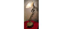 lampe bronze doré 58x25x6kg  abat jour coquille verre 1960 e