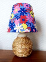 Paire de lampes osier et abats-jour 1970 sur mesure 