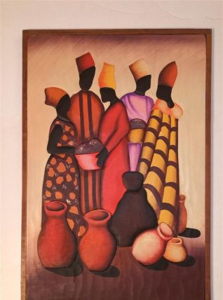 Cadre africain artisanal en relief / Vintage 90's