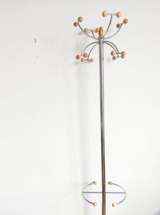 Portemanteau space age chrome et bois 197O 