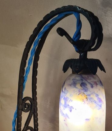 lampe fer forgé art deco ancienne 32x20 jolie tulipe origina