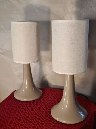 paire de lampes de chevet ceramique taupe te abat jour lin 3