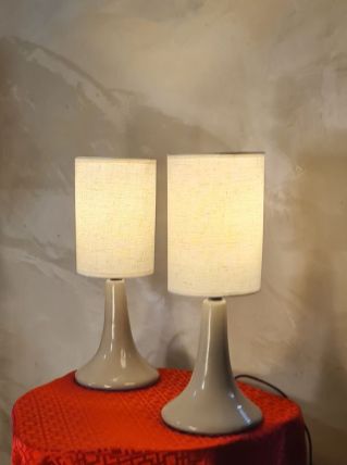 paire de lampes de chevet ceramique taupe te abat jour lin 3
