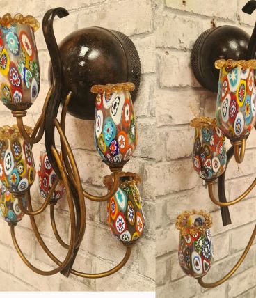 2 appliques murano  millefiori glass 40x25  1970 a 80s