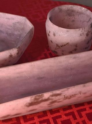 ensemble de 3 pate de verre rose 1920 signé lorrain 23x13 bo