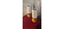 lampes de chevet boule bois massif et abat jour tressé blanc
