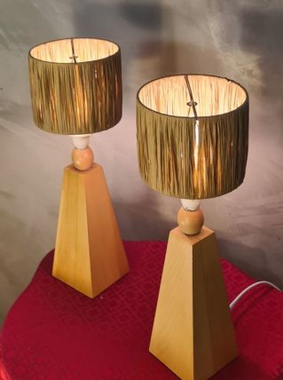  2 lampes style scandinave de chevet  bois massif et abat jo