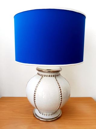 Lampe faïence de Longwy et abat-jour bleu Klein 