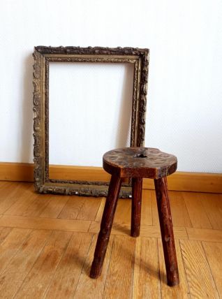Tabouret brutaliste à la gouge vintage 