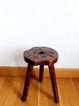 Tabouret brutaliste à la gouge vintage 