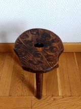Tabouret brutaliste à la gouge vintage 