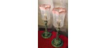 paire de lampe callice regule patiné avec tulipe ancienne 34