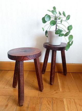 Paire de tabourets tripodes brutalistes 