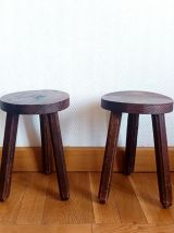 Paire de tabourets tripodes brutalistes 
