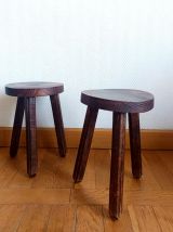 Paire de tabourets tripodes brutalistes 