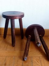 Paire de tabourets tripodes brutalistes 