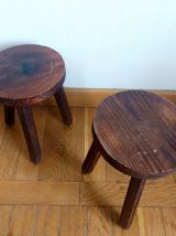Paire de tabourets tripodes brutalistes 