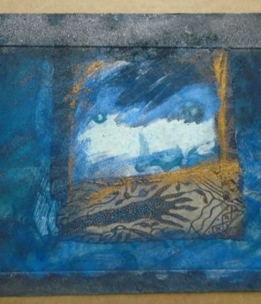 Gravure retravaillée oxydes et tissu ,pièce unique