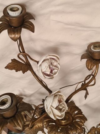  paire d applique murale laiton bronze 1900 a 30 rose porcel