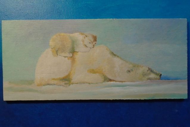 Peinture acrylique sur bois de récup' Maman ours et ourson