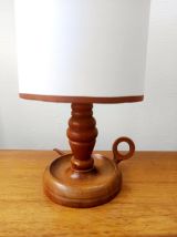 Lampe en bois vintage abat-jour simili cuir blanc 