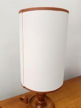 Lampe en bois vintage abat-jour simili cuir blanc 