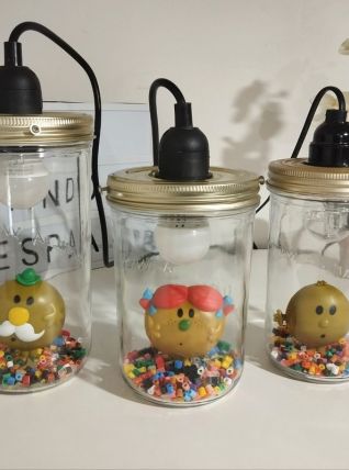 Ensemble de 3 lampes artisanales recyclage déco Monsieur Mad