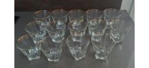 14 petits verres à base carrée vintage fins traits dorés