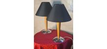 Paire de lampe chevet style scandinave bois et metal chromé 