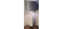 lampe ceram porcelaine et abat jour velour gris 66x30