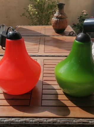 Paire de lustres années 70 vert et orange 