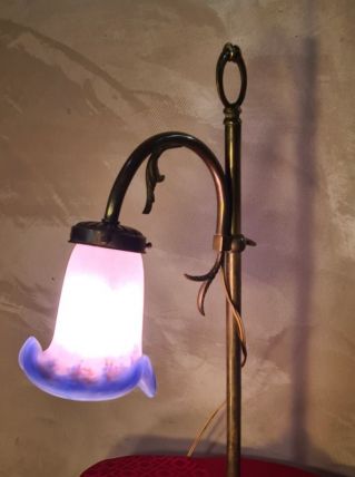 lampe de bureau 1920  bronze laiton  tulipe ancienne mauve, 