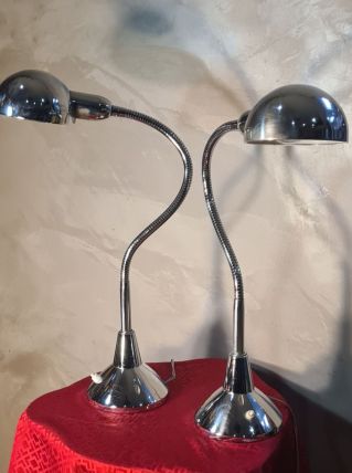  paire lampe  de bureau chrome 1970 grand format tres bon et