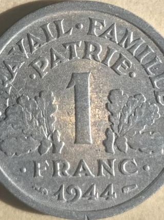1944 WWII 1 Franc Piece