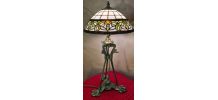 lampe regule ancien patiné bronze et abat jour verre  tiffan