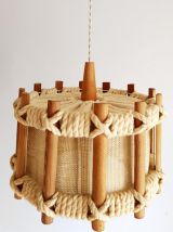 Paire de suspensions scandinaves bois et corde 1970
