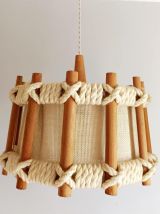 Paire de suspensions scandinaves bois et corde 1970