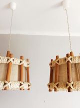 Paire de suspensions scandinaves bois et corde 1970