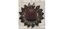 miroir feuilles soleil fer patiné 45cm tres bon etat general