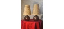 paire lampe boules bois 1960 abat jour parchemin elec refait