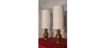 Paire de lampe bois scandinave abat jour en lin 40x12 elec o