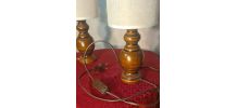 Paire de lampe bois scandinave abat jour en lin 40x12 elec o