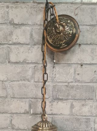 suspension lanterne art nouveau  verre moulé et laiton elec 