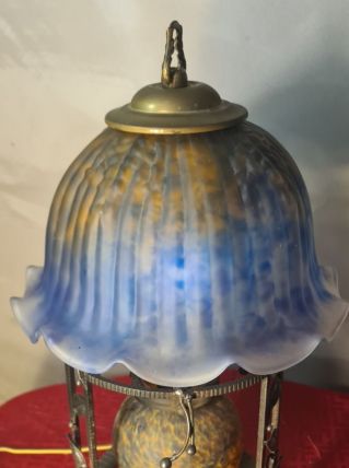 lampe kiosque fer forgé  1930 art deco pate de verre moulé ,