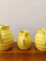 3 pichets Orchies art déco en céramique jaune 