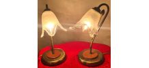 lampe de chevet laiton bois et verre 1970 a 80 ,trace d usag