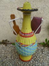 Bouteille en verre VIRESA , scoubidou , vintage
